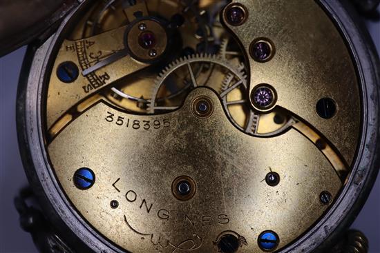 An early 20th century 800 white metal Longines trench style manual wind wrist watch
